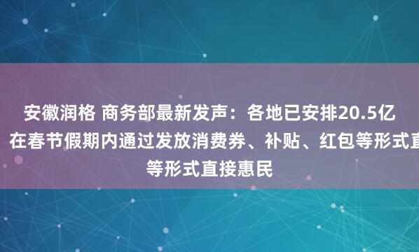 安徽润格 商务部最新发声：各地已安排20.5亿元资金，在春节假期内通过发放消费券、补贴、红包等形式直接惠民